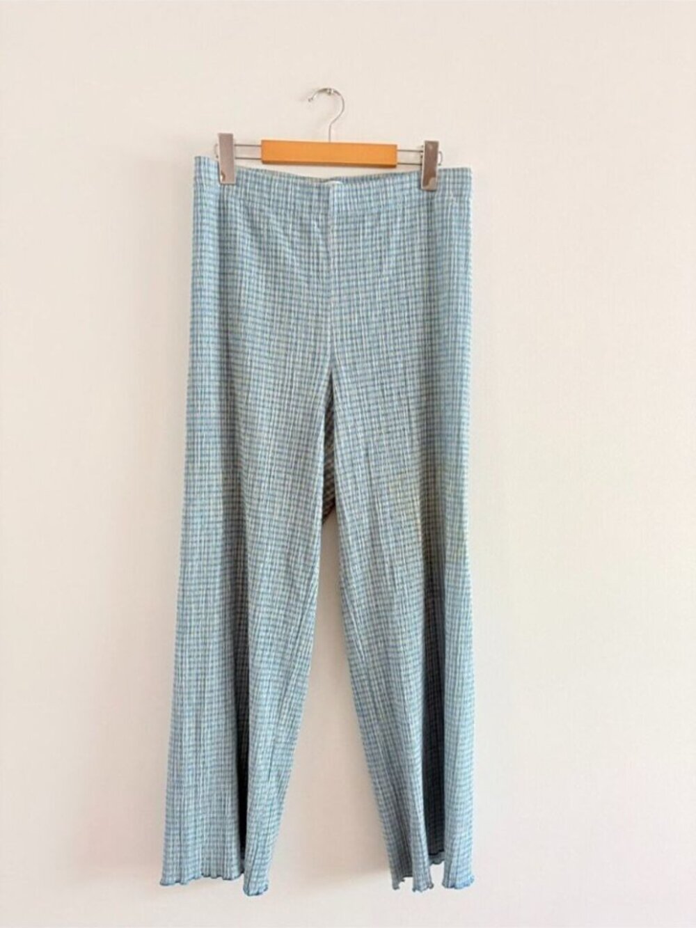 Aritzia Wilfred Verona Wide Leg Pant Seersucker Gingham Pull On Size Medium - Picture 2 of 5